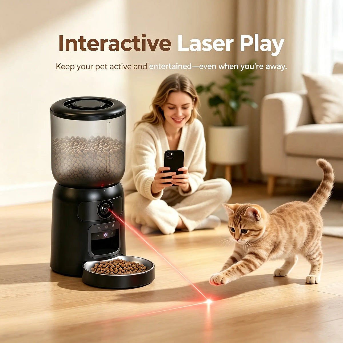 Taleboss Smart Automatic Cat Feeder with Camera, 5L Capacity, Laser Toy, 1080P HD, App Control, Night Vision, Dual Band Wifi, Two-Way Audio