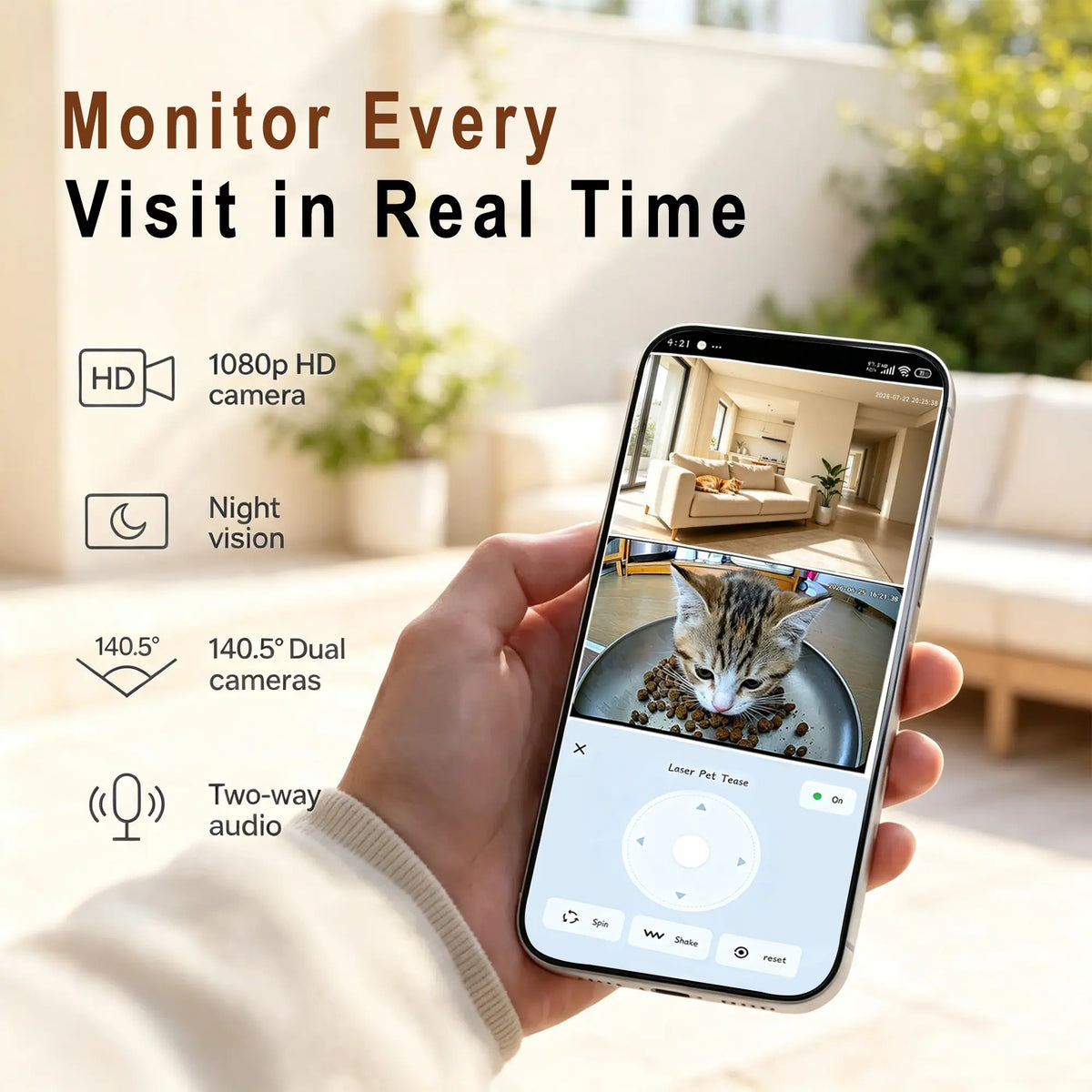 Taleboss Smart Automatic Cat Feeder with Camera, 5L Capacity, Laser Toy, 1080P HD, App Control, Night Vision, Dual Band Wifi, Two-Way Audio