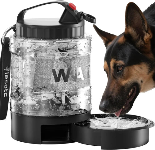 77Oz Large 2In1 Water+Bowls Dog Dispenser, Bpa-Free Black Animal Water Bowl with Campsite Hydration, Pours for Easy Sips – Hiking/Camping Pet Drinking Water Bowl