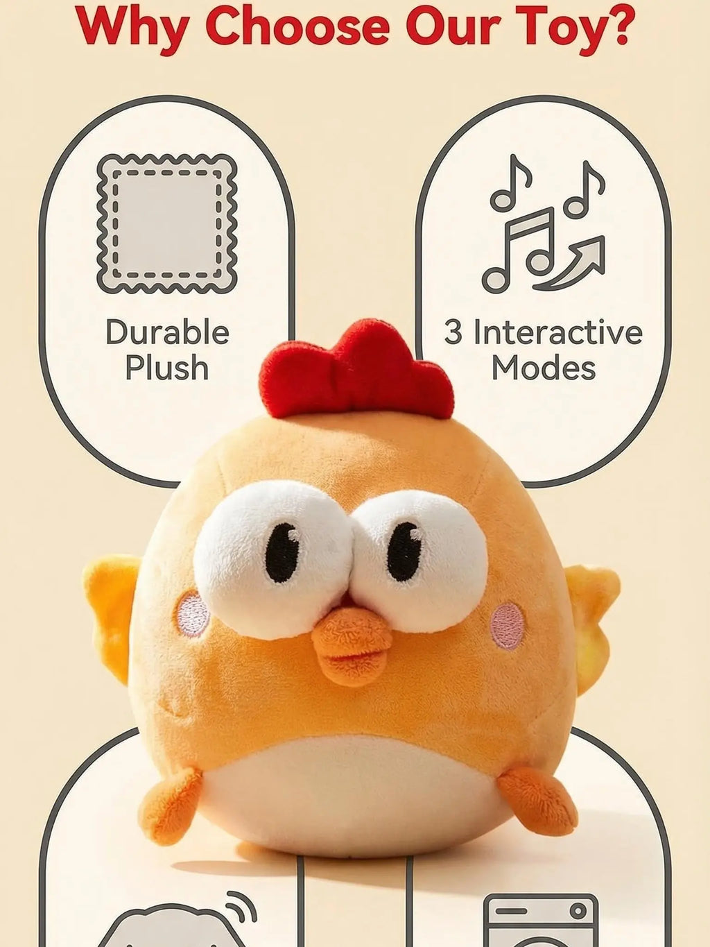 3-In-1 Interactive Dog Toy Ball - Soft Plush Cover, Recordable Singing, Bouncing Mode, 3 Modes, Rechargeable Motion-Activated, Removable Machine Washable, Built-In Crinkle Paper, Gentle on Teeth, Mental Stimulation for Small-Medium Dogs Indoor Solo Play