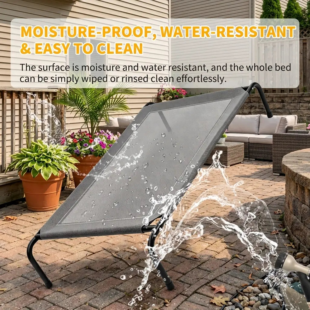 Petitrinu Classic Raised Dog Bed with Metal Raised Frame - Textilene Stretch Mesh Fabric, Cooling, Breathable, Moisture Proof, Joint Relief for Medium/Large Dogs, 2 Sizes (47.24In×31.89In×9.45In/35.43In×25.59In×8.27In) Pet Cot Sohochic
