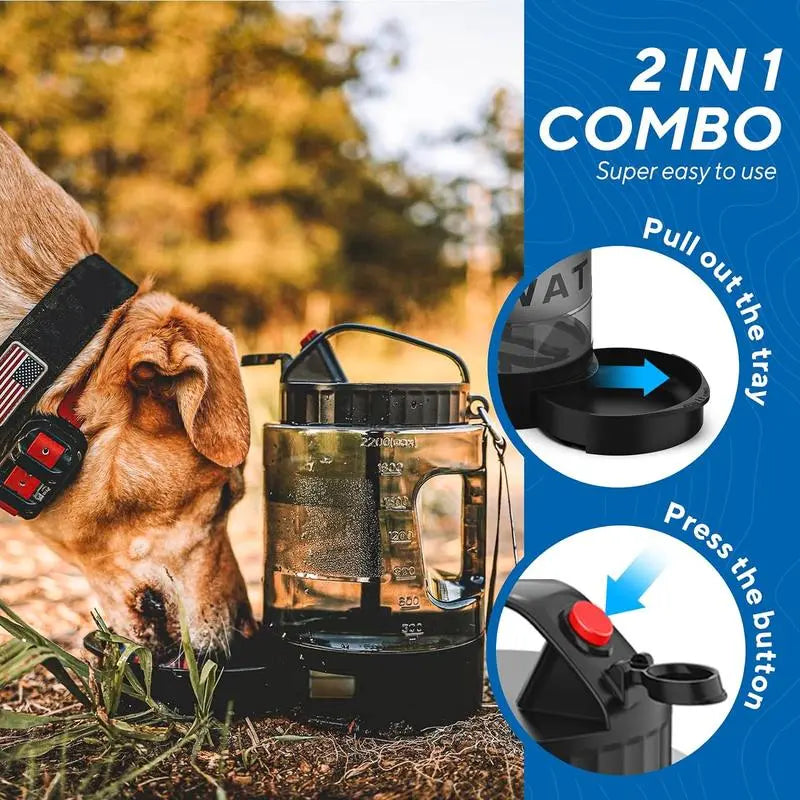 77Oz Large 2In1 Water+Bowls Dog Dispenser, Bpa-Free Black Animal Water Bowl with Campsite Hydration, Pours for Easy Sips – Hiking/Camping Pet Drinking Water Bowl