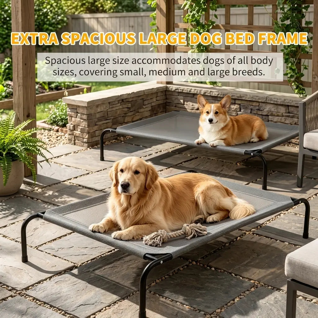 Petitrinu Classic Raised Dog Bed with Metal Raised Frame - Textilene Stretch Mesh Fabric, Cooling, Breathable, Moisture Proof, Joint Relief for Medium/Large Dogs, 2 Sizes (47.24In×31.89In×9.45In/35.43In×25.59In×8.27In) Pet Cot Sohochic