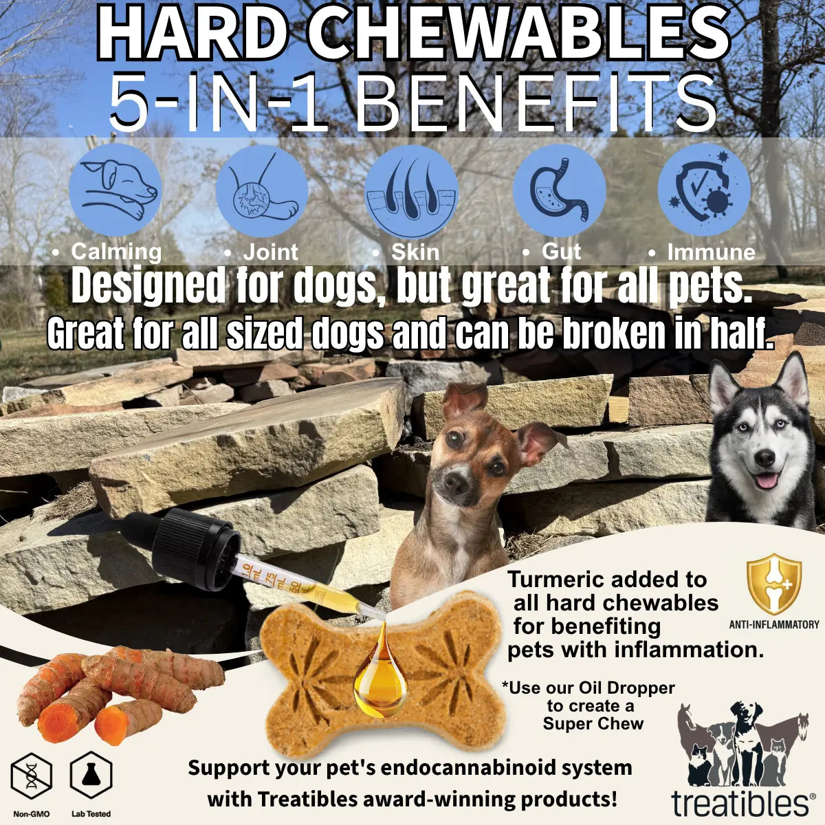 Treatibles Extra Strength Sweet Potato Flavored Hard Chewable Calming Supplement for Dogs, 10-Mg, 45 Count