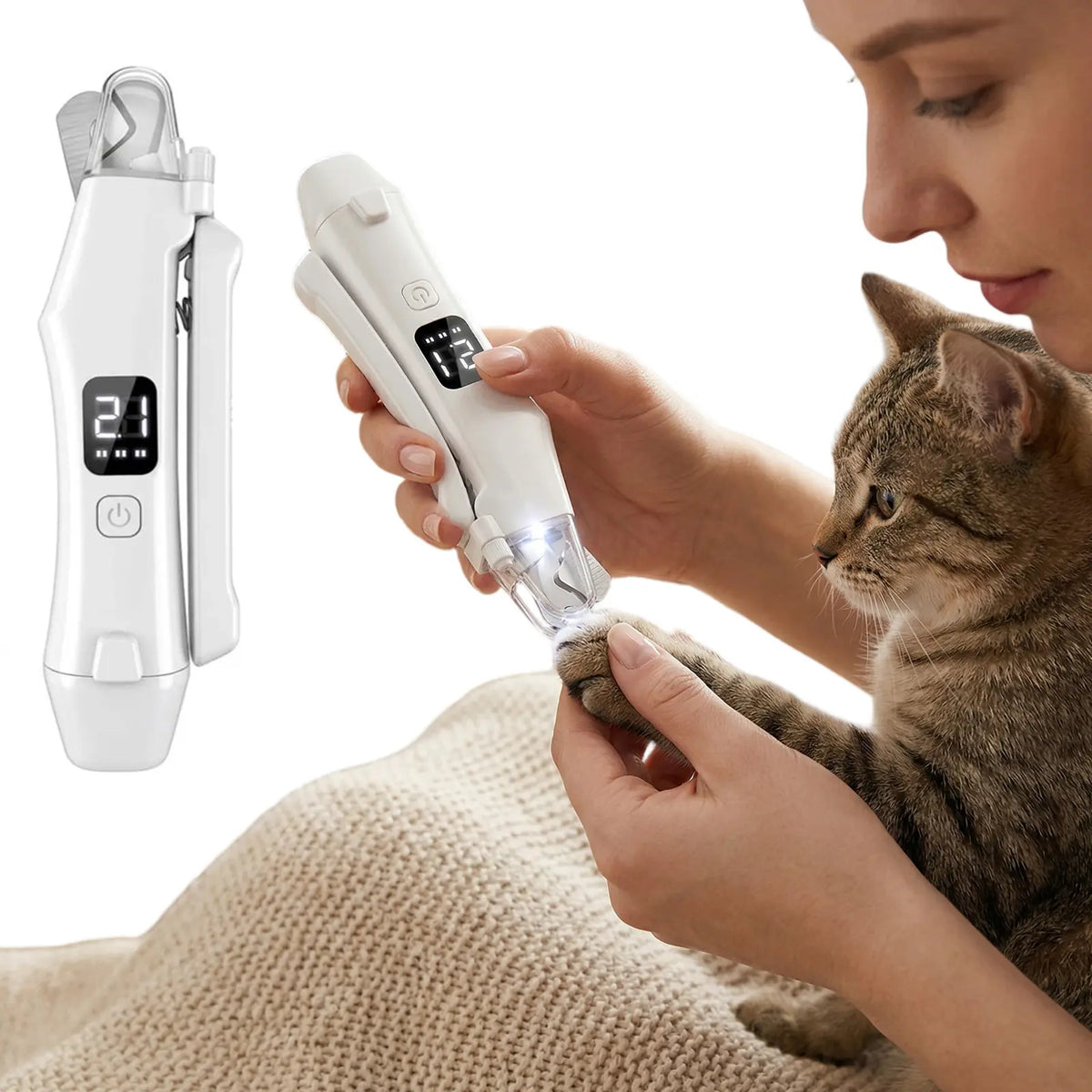 Professional 2-In-1 Stainless Steel Rechargeable Pet Nail Trimmer & Grinder with Built-In LED Light, 3.7V 400Mah, ABS Universal Foot Care Tool, Cleaning Function, Charging Cable Included, Fit for Dogs & Cats (18Cm * 5.5Cm)