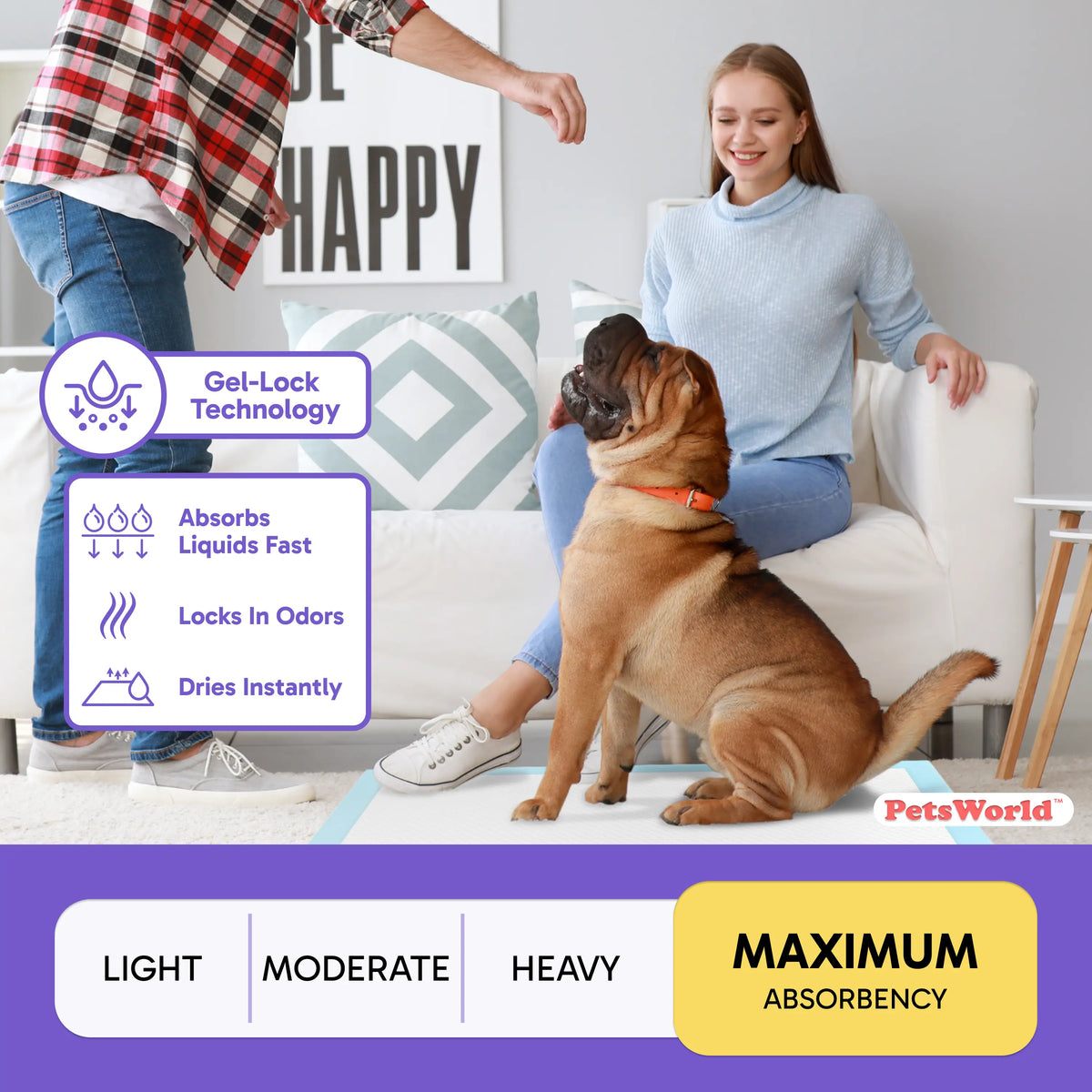 Petsworld Dog Training & Potty Pads – Extra Large, Super Absorbent, Leak-Proof (30X36 Inches)