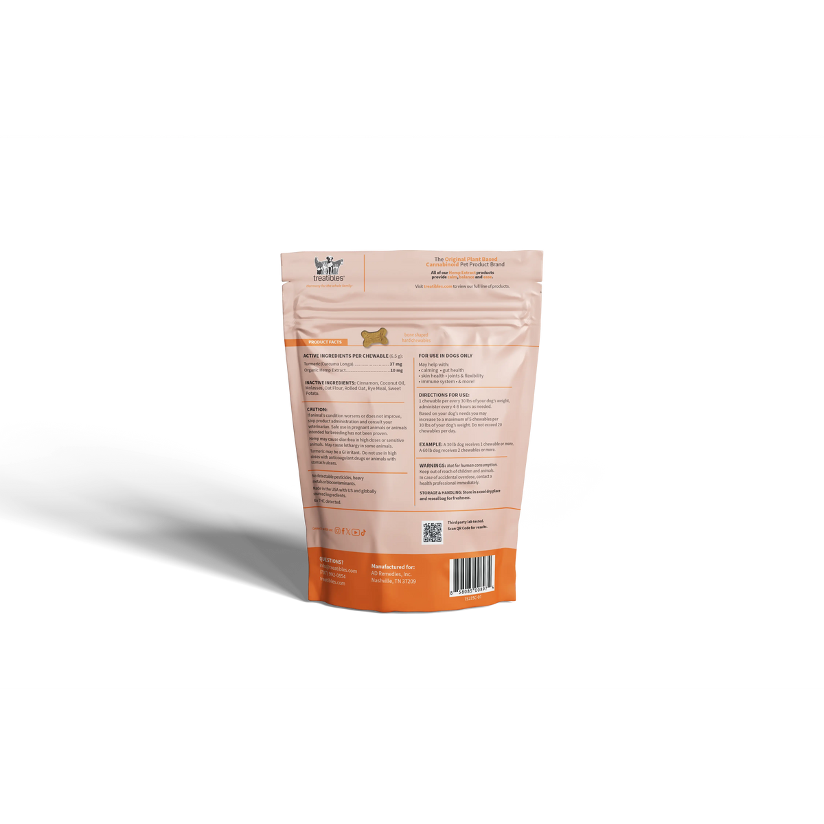 Treatibles Extra Strength Sweet Potato Flavored Hard Chewable Calming Supplement for Dogs, 10-Mg, 45 Count