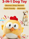 3-In-1 Interactive Dog Toy Ball - Soft Plush Cover, Recordable Singing, Bouncing Mode, 3 Modes, Rechargeable Motion-Activated, Removable Machine Washable, Built-In Crinkle Paper, Gentle on Teeth, Mental Stimulation for Small-Medium Dogs Indoor Solo Play
