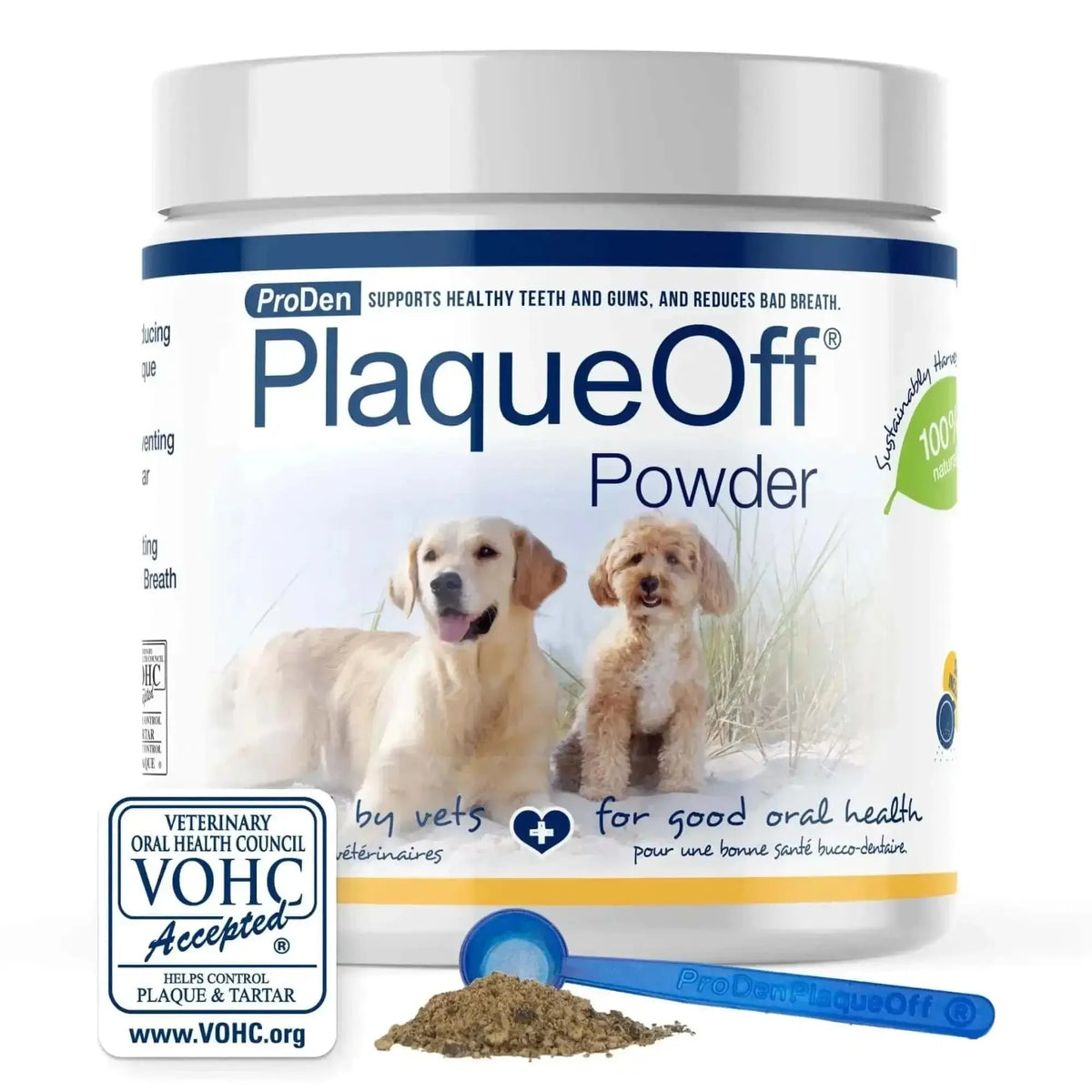 Proden Plaqueoff Powder for Dogs and Cats - 100% Natural Seaweed Formula for Enhanced Oral Health and Fresh Breath - VOHC Accepted - Convenient Chewable Cleaner