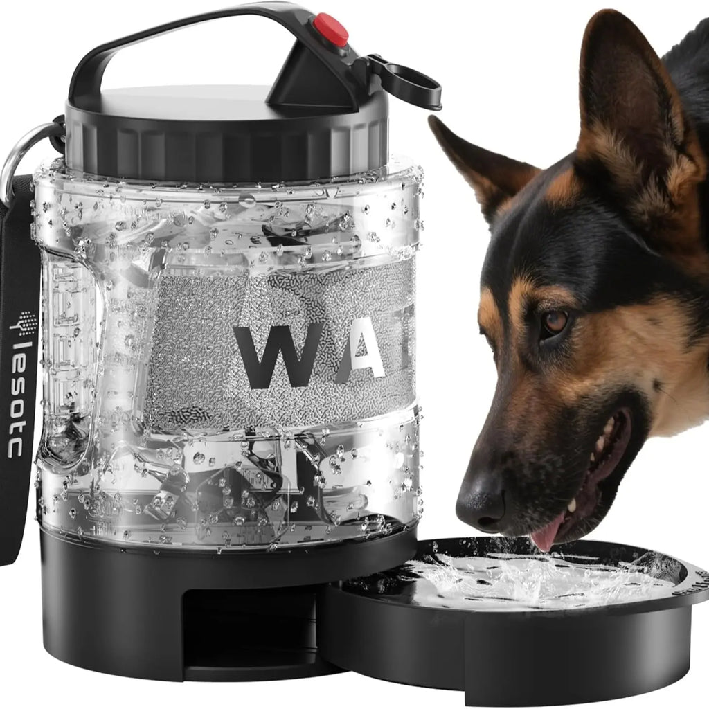 77Oz Large 2In1 Water+Bowls Dog Dispenser, Bpa-Free Black Animal Water Bowl with Campsite Hydration, Pours for Easy Sips – Hiking/Camping Pet Drinking Water Bowl