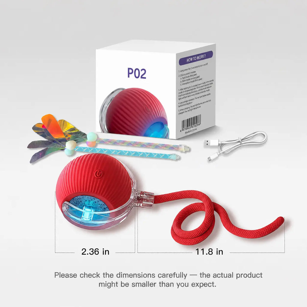 3-In-1 Smart Cat Toy Ball - Automatic Interactive Cat Toy with 3 Interchangeable Silicone Shell Tails, Universal Fit Set with Extra Tail, Supports Chase Stimulation to Reduce Boredom
