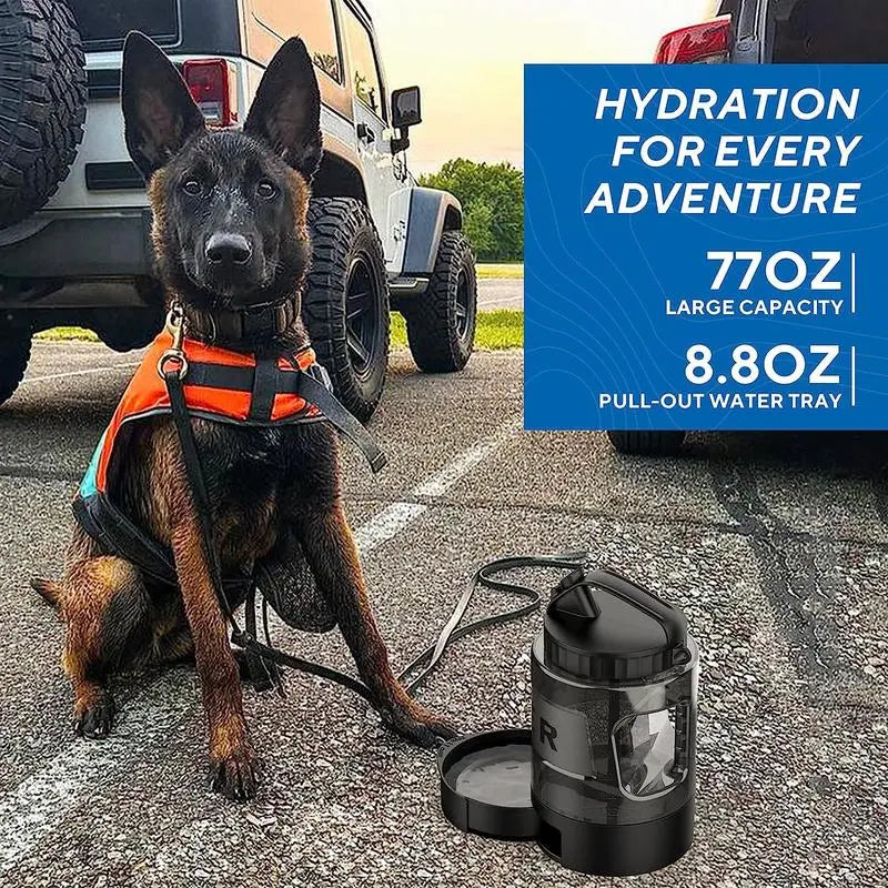 77Oz Large 2In1 Water+Bowls Dog Dispenser, Bpa-Free Black Animal Water Bowl with Campsite Hydration, Pours for Easy Sips – Hiking/Camping Pet Drinking Water Bowl