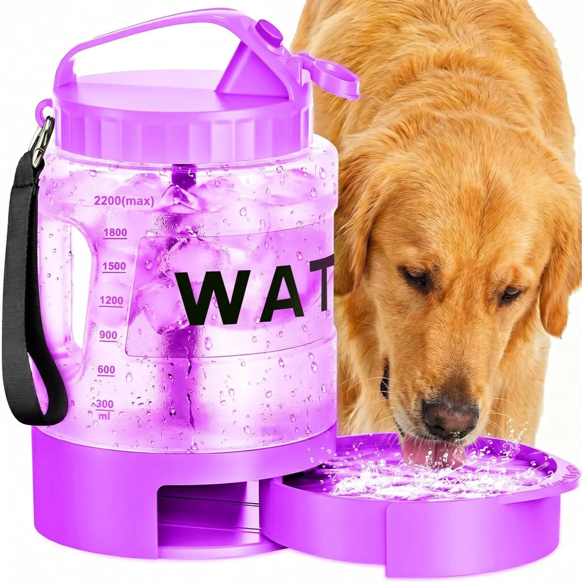 77Oz Large 2In1 Water+Bowls Dog Dispenser, Bpa-Free Black Animal Water Bowl with Campsite Hydration, Pours for Easy Sips – Hiking/Camping Pet Drinking Water Bowl